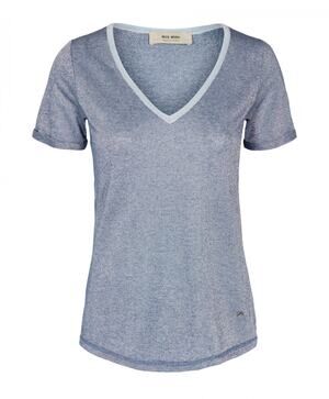 Mos Mosh Casio Blue Sparkly V-Neck Short Sleeve Top Sz M